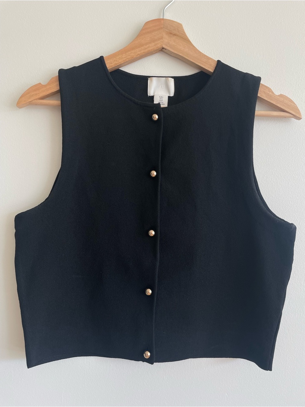 H&M Black Sleeveless Button-Front Cropped Camisole